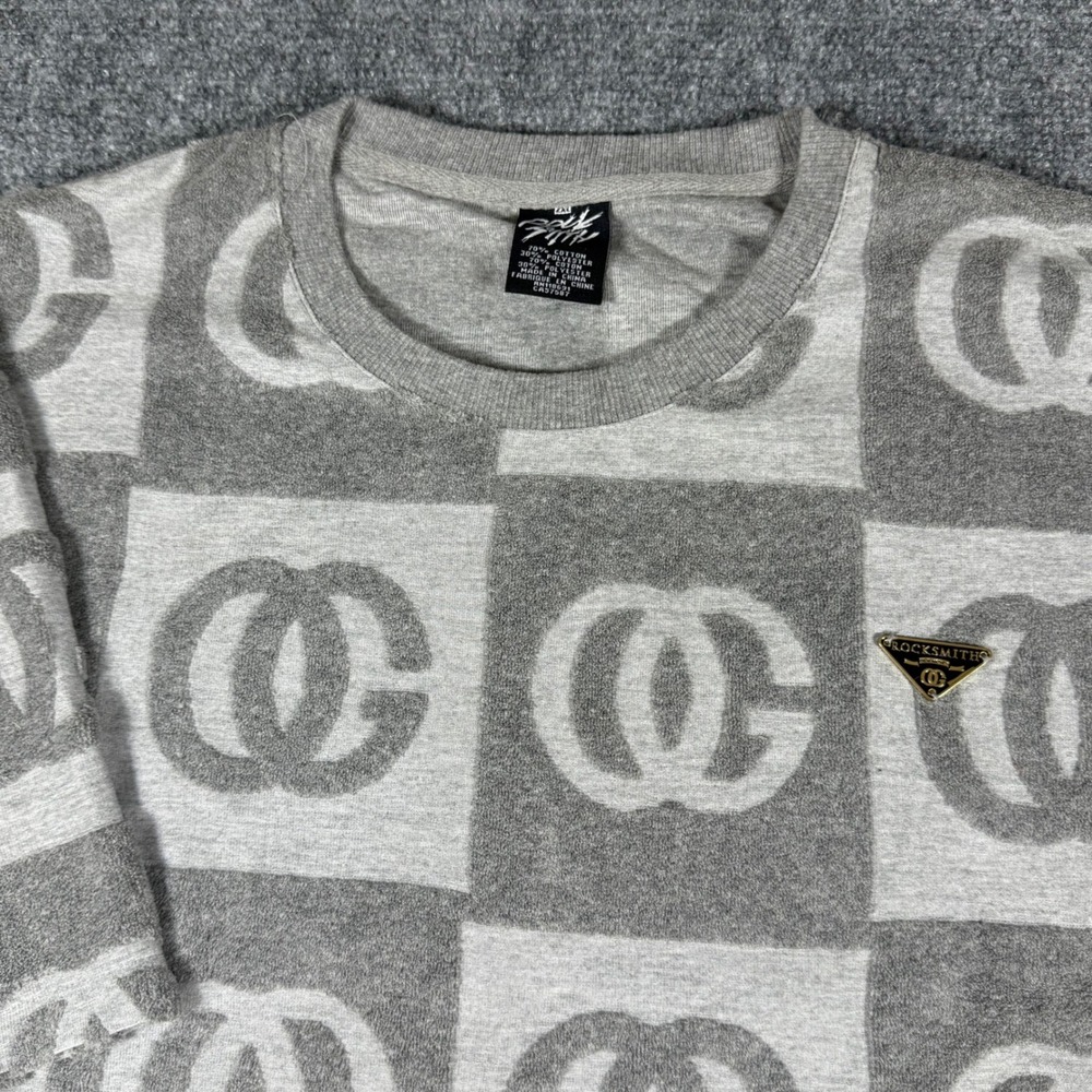 Rocksmith Mens Grey Checkered Logo T-Shirt Gold Side Zippers Size 2XL